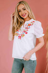 Embroidered Notched Neck Flounce Sleeve Top Blouses - Tophatter Daily Deals