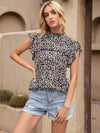 Ditsy Floral Mock Neck Cap Sleeve T-Shirt Women's T-Shirts - Tophatter Daily Deals