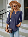 Notched Neck Three-Quarter Sleeve Blouse Women's T-Shirts - Tophatter Daily Deals