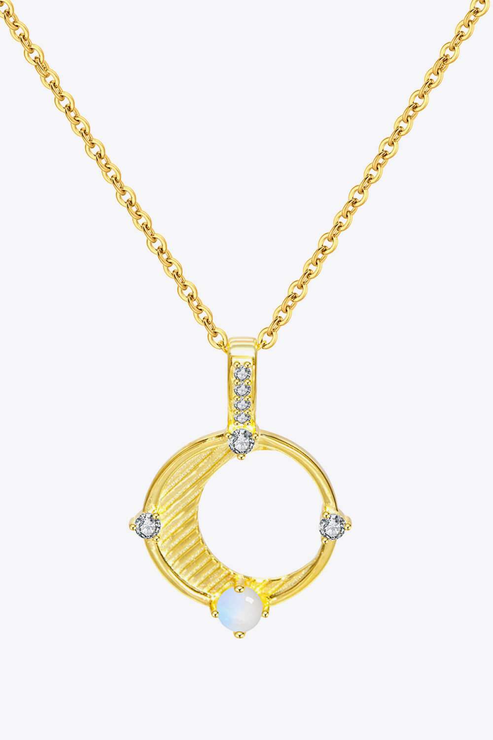 Inlaid Zircon and Natural Moonstone Pendant Necklace Gold One Size Moonstone - Tophatter Daily Deals
