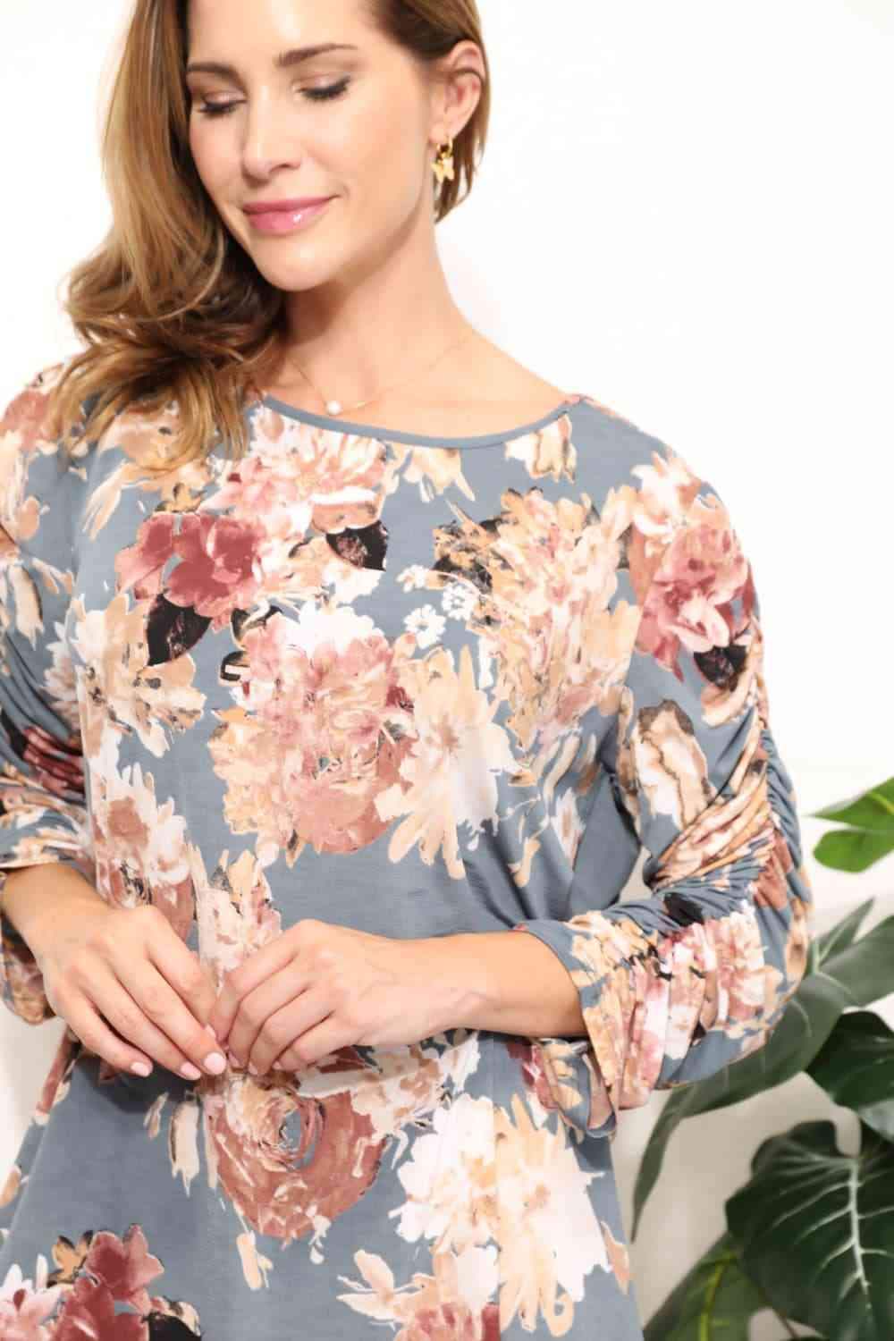 Sew In Love Full Size Flower Print Long Sleeve Top Blouses - Tophatter Daily Deals