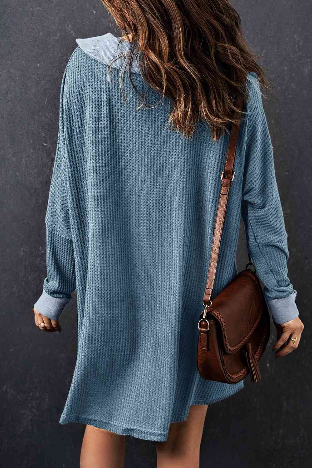 Waffle Knit Buttoned Long Sleeve Top with Breast Pocket - Tophatter Deals