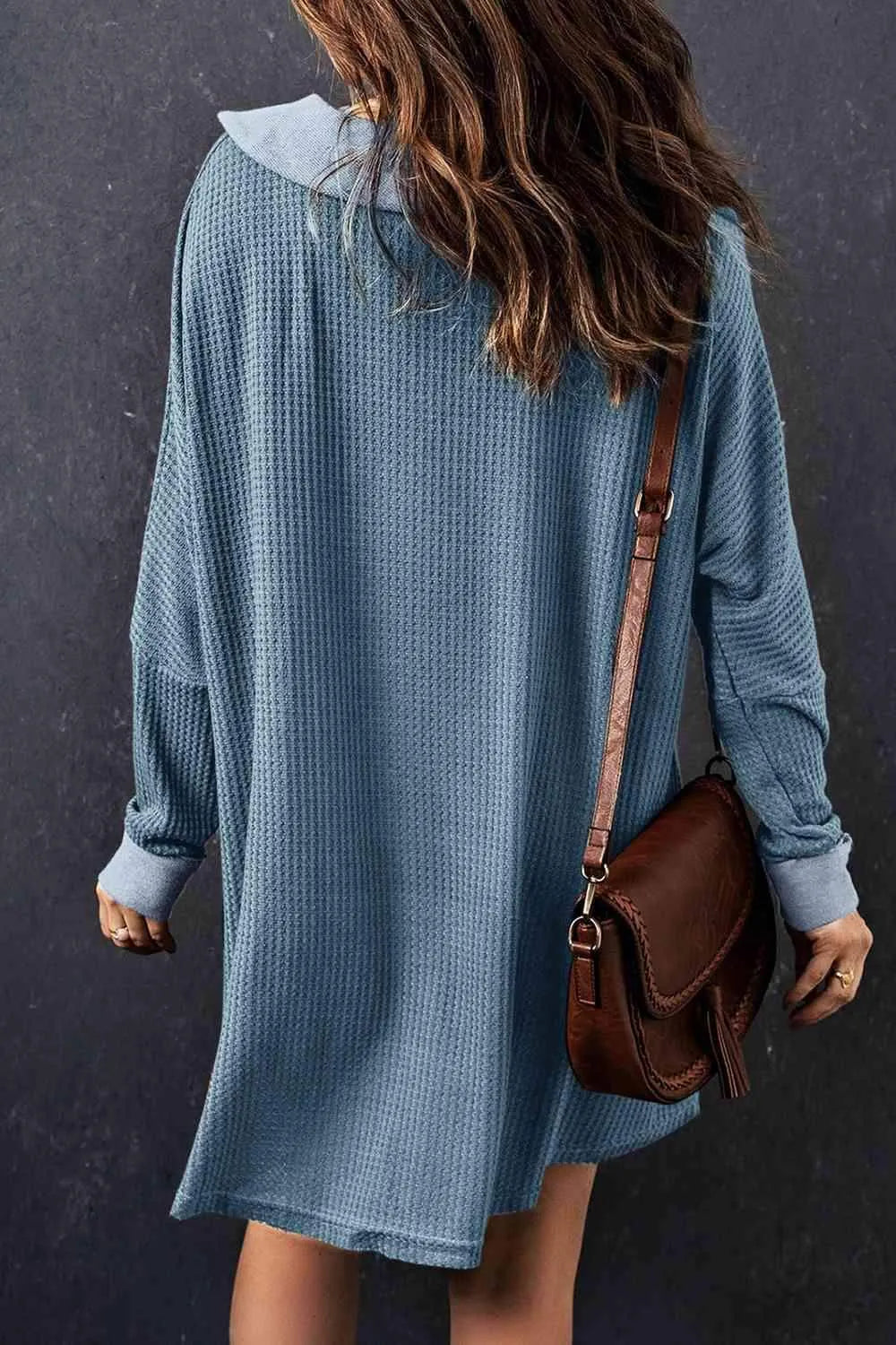 Waffle Knit Buttoned Long Sleeve Top with Breast Pocket Blouses - Tophatter Daily Deals