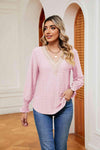 Contrast Flounce Sleeve Blouse Blush Pink Blouses - Tophatter Daily Deals