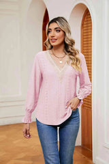Contrast Flounce Sleeve Blouse Blush Pink Blouses - Tophatter Daily Deals