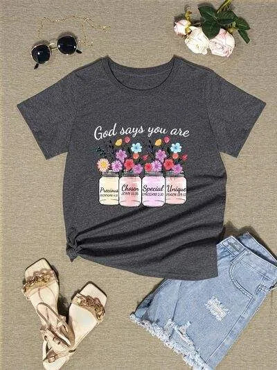 Graphic Round Neck Short Sleeve T-Shirt Women's T-Shirts - Tophatter Daily Deals