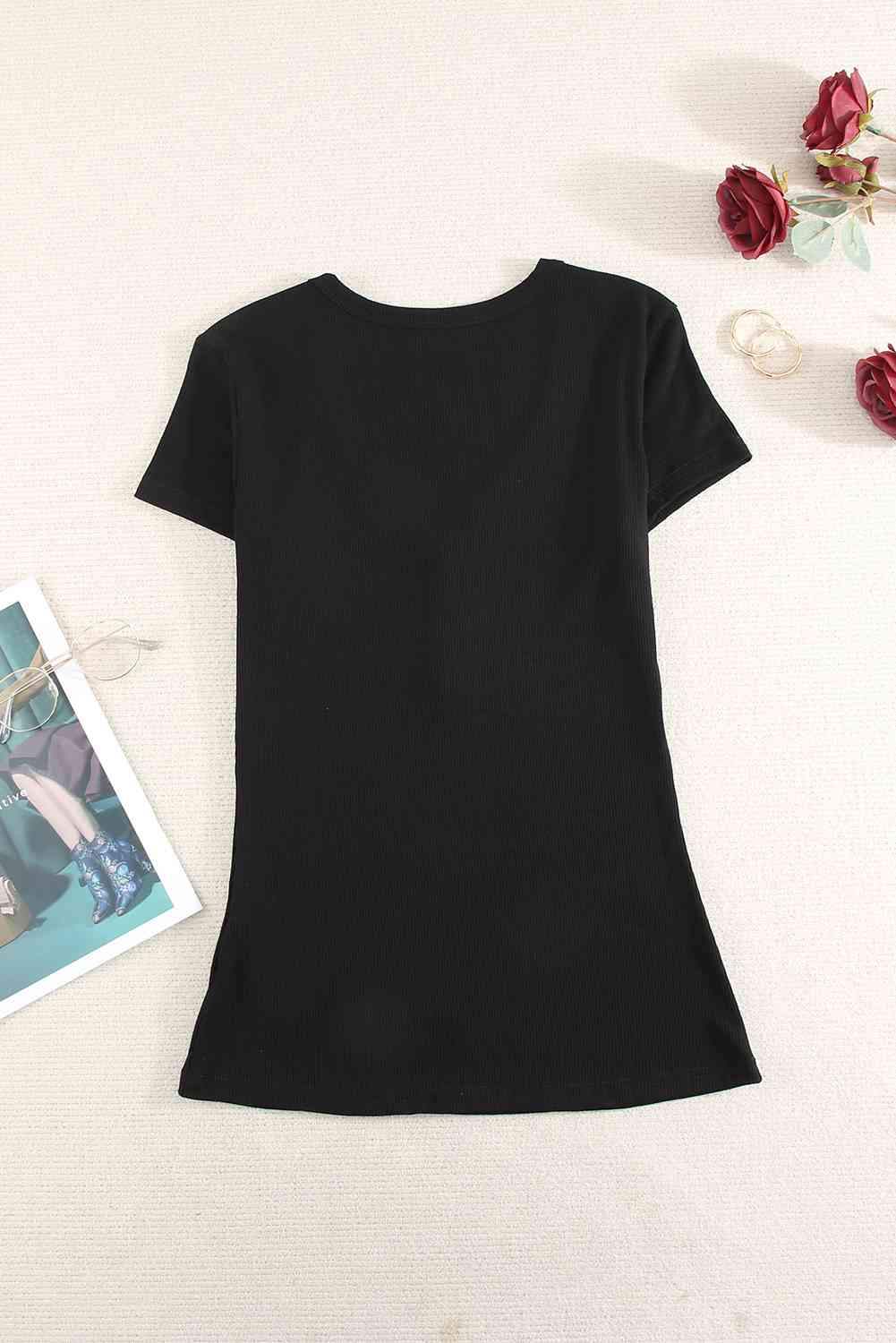 Buttoned Short Sleeve Tee Shirt Women's T-Shirts - Tophatter Daily Deals