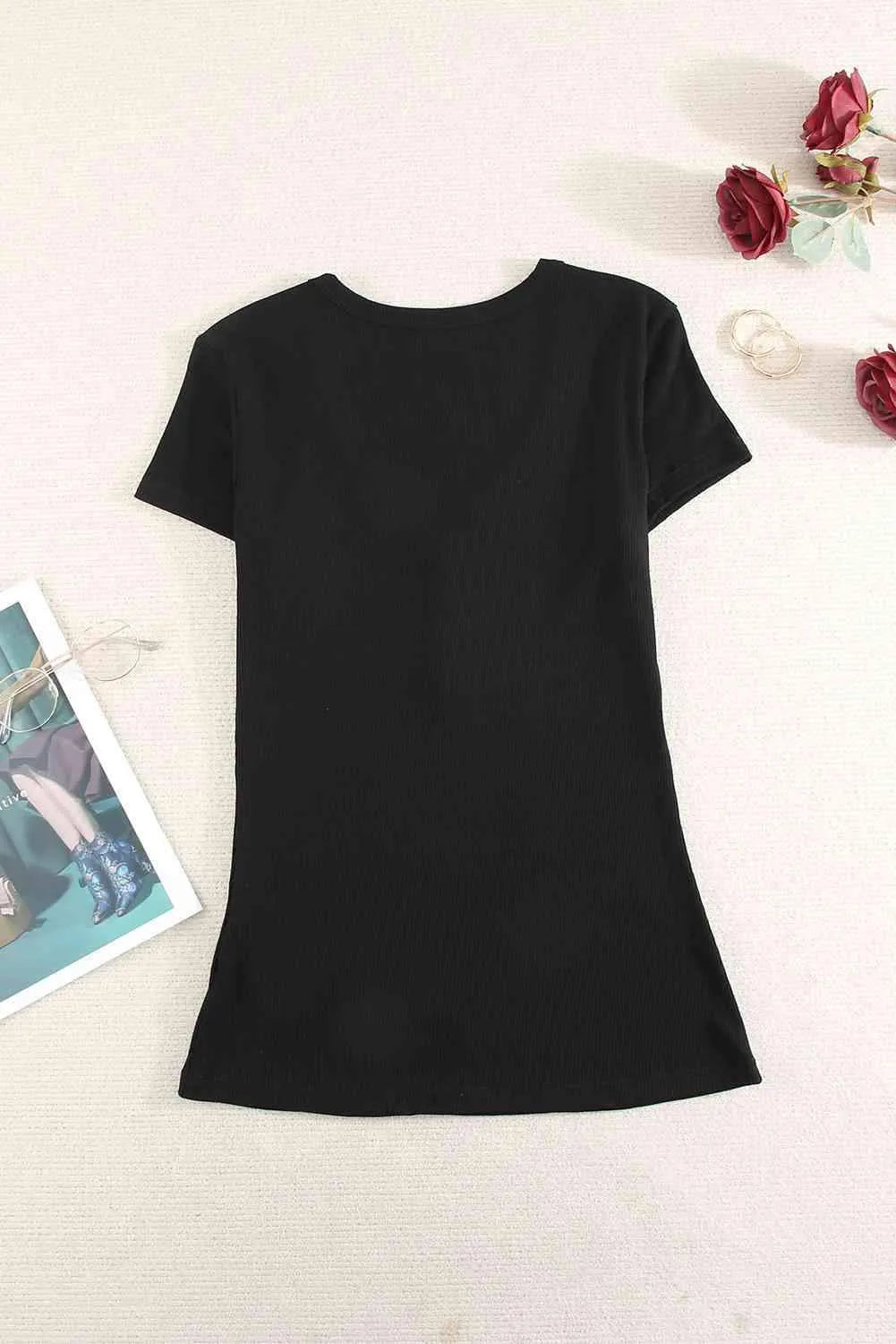 Buttoned Short Sleeve Tee Shirt Women's T-Shirts - Tophatter Daily Deals