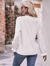 Double Take Eyelet V-Neck Flounce Sleeve Blouse Blouses - Tophatter Daily Deals