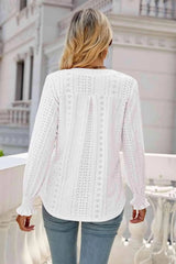 Notched Flounce Sleeve Eyelet Top Blouses - Tophatter Daily Deals