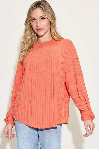 Basic Bae Full Size Ribbed Round Neck Long Sleeve T-Shirt Women's T-Shirts - Tophatter Daily Deals