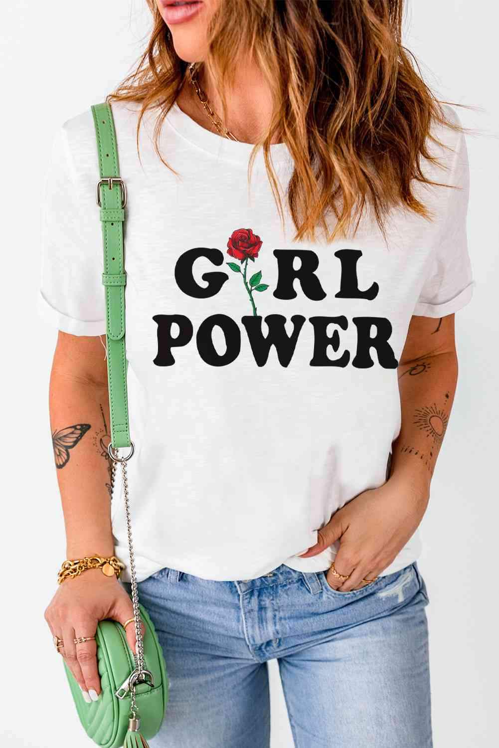 GIRL POWER Rose Graphic Tee Shirt White M Women's T-Shirts - Tophatter Daily Deals