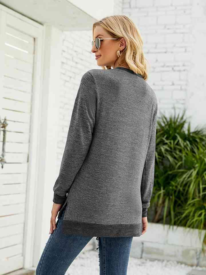 Round Neck Long Sleeve Blouse Blouses - Tophatter Daily Deals