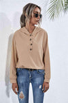 Buttoned Raglan Sleeve Hooded Blouse Blouses - Tophatter Daily Deals