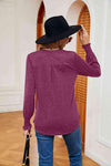 Notched Neck Long Sleeve Blouse Blouses - Tophatter Daily Deals