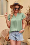 Flutter Sleeve Notched Neck Satin Blouse Blouses - Tophatter Daily Deals