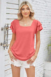 Square Neck Flutter Sleeve T-Shirt Women's T-Shirts - Tophatter Daily Deals