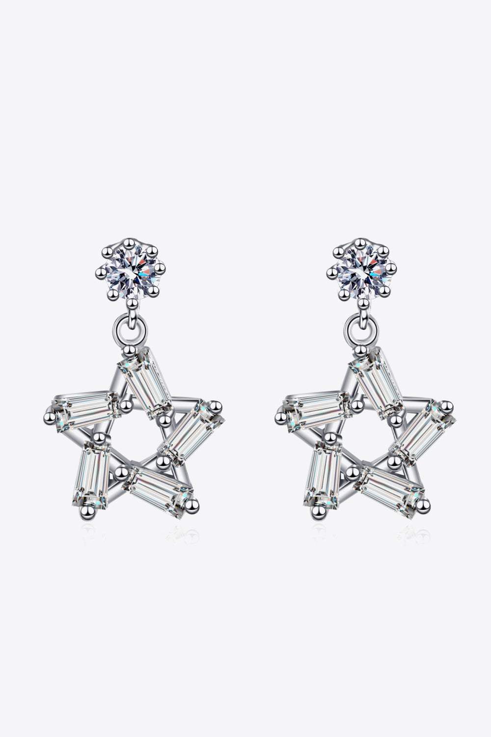 925 Sterling Silver Inlaid Moissanite Star Earrings Silver One Size Moissanite - Tophatter Daily Deals