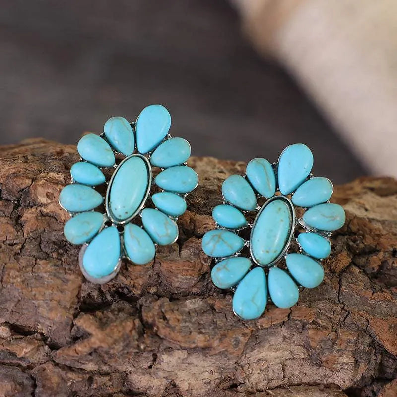 Flower Shape Artificial Turquoise Earrings Earrings - Tophatter Daily Deals