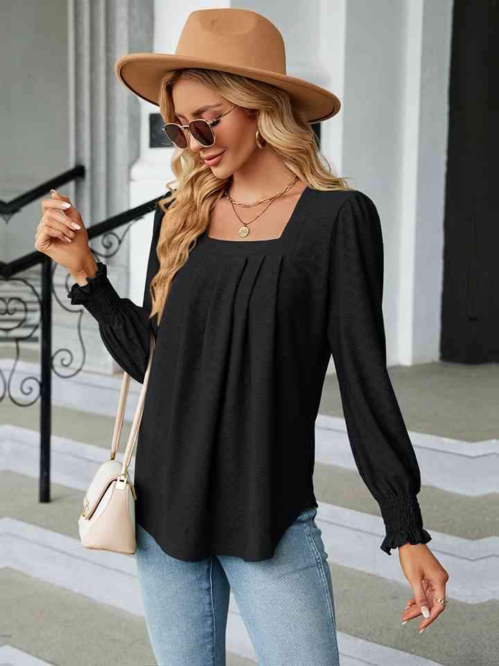 Square Neck Puff Sleeve Blouse Women's T-Shirts - Tophatter Daily Deals