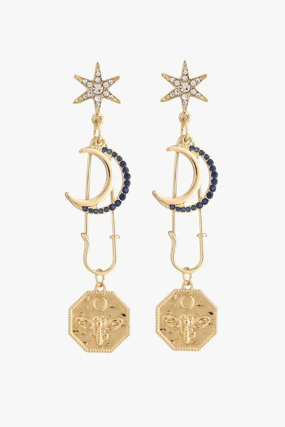 Inlaid Rhinestone Moon and Star Drop Earrings Gold One Size Earrings - Tophatter Daily Deals
