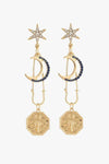Inlaid Rhinestone Moon and Star Drop Earrings Gold One Size Earrings - Tophatter Daily Deals