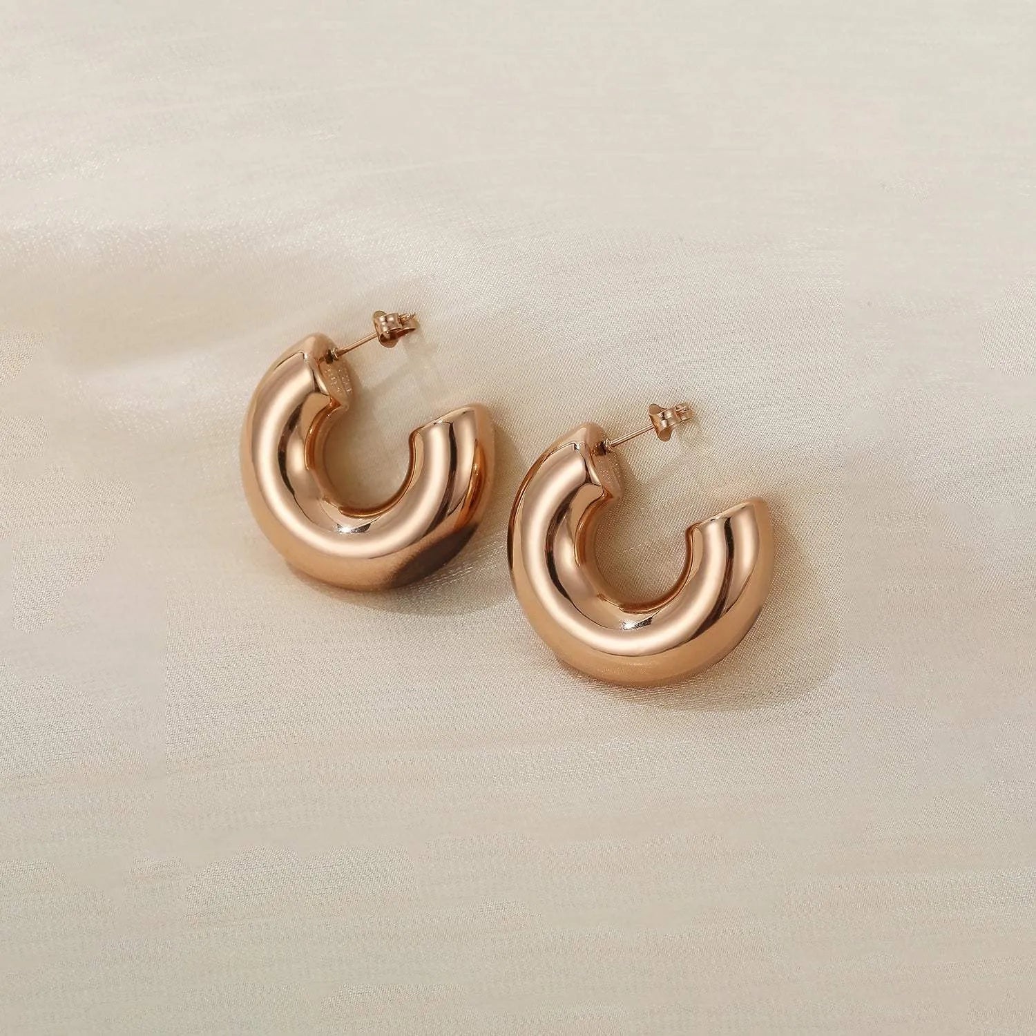 Stainless Steel C-Hoop Earrings Rose Gold One Size Earrings - Tophatter Daily Deals