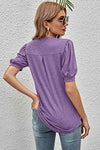 Notched Neck Puff Sleeve Tee Women's T-Shirts - Tophatter Daily Deals