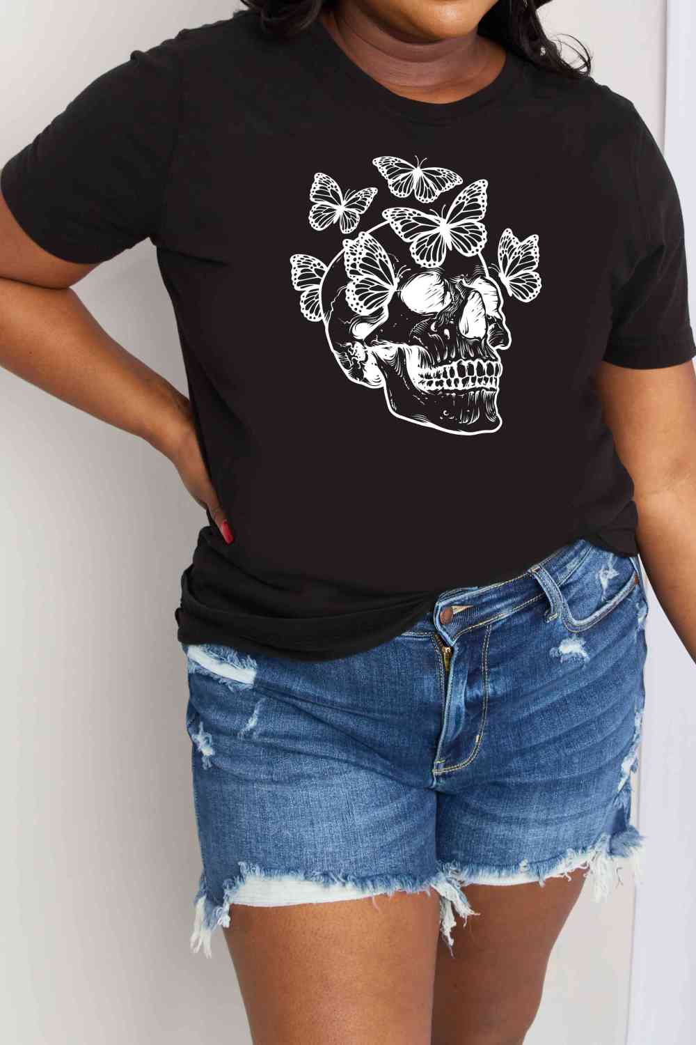 Simply Love Full Size Butterfly Skull Graphic Cotton Tee Women's T-Shirts - Tophatter Daily Deals