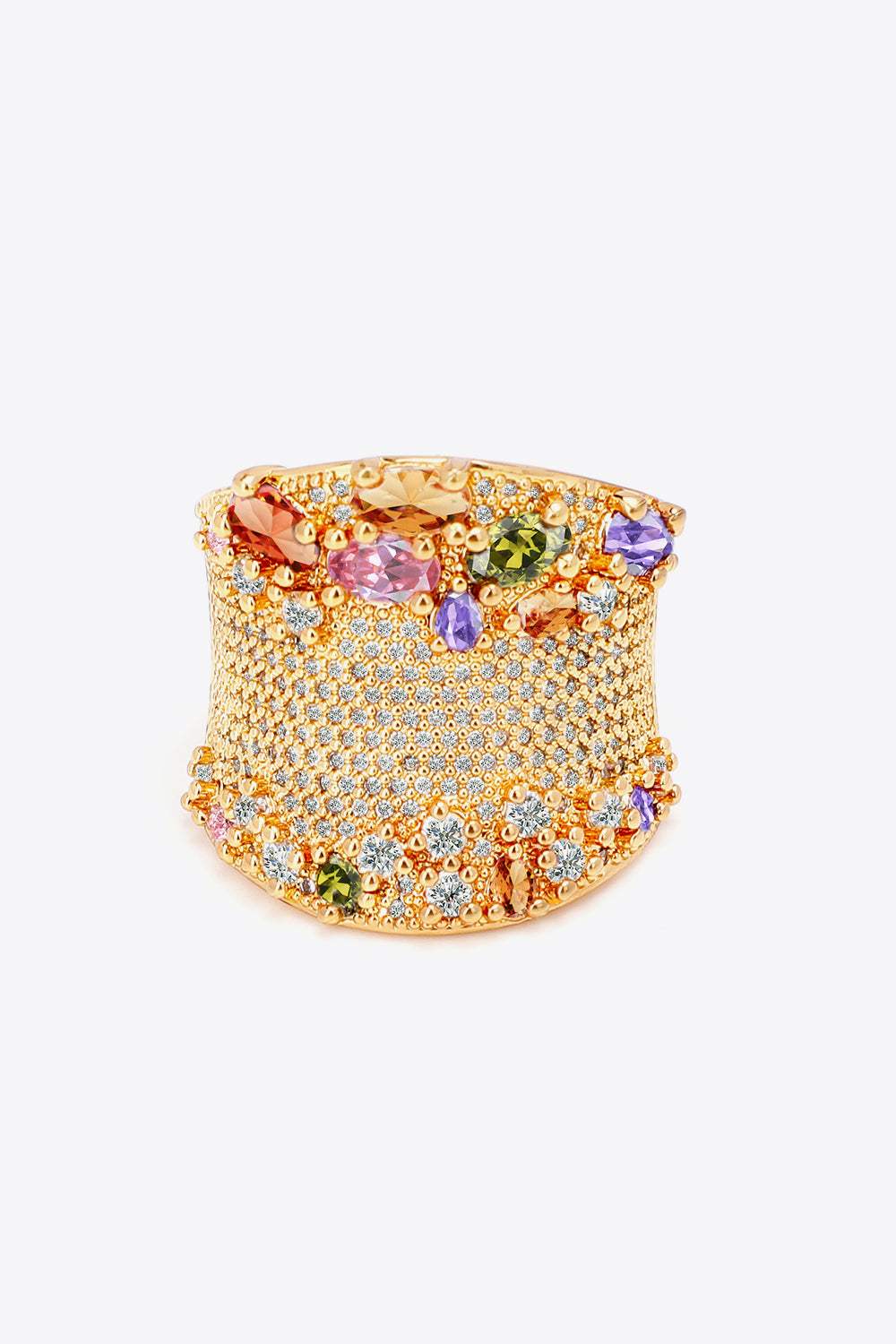 Multicolored Cubic Zirconia Textured Ring Gold 7 Rings - Tophatter Daily Deals