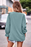 Swiss Dot Notched Neck Flounce Sleeve Blouse Blouses - Tophatter Daily Deals