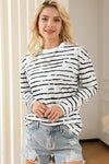 Striped Round Neck Long Sleeve T-Shirt White Women's T-Shirts - Tophatter Daily Deals