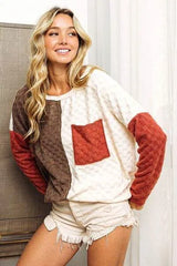 BiBi Color Block Brushed Checker Top Blouses - Tophatter Daily Deals
