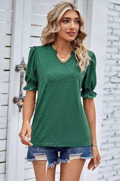 Heathered Notched Short Sleeve T-Shirt Green Women's T-Shirts - Tophatter Daily Deals