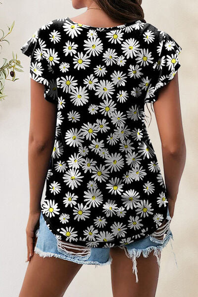 Printed Round Neck Short Sleeve T-Shirt Women's T-Shirts - Tophatter Daily Deals