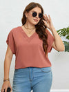 V-Neck Short Sleeve Blouse Burnt Coral Blouses - Tophatter Daily Deals