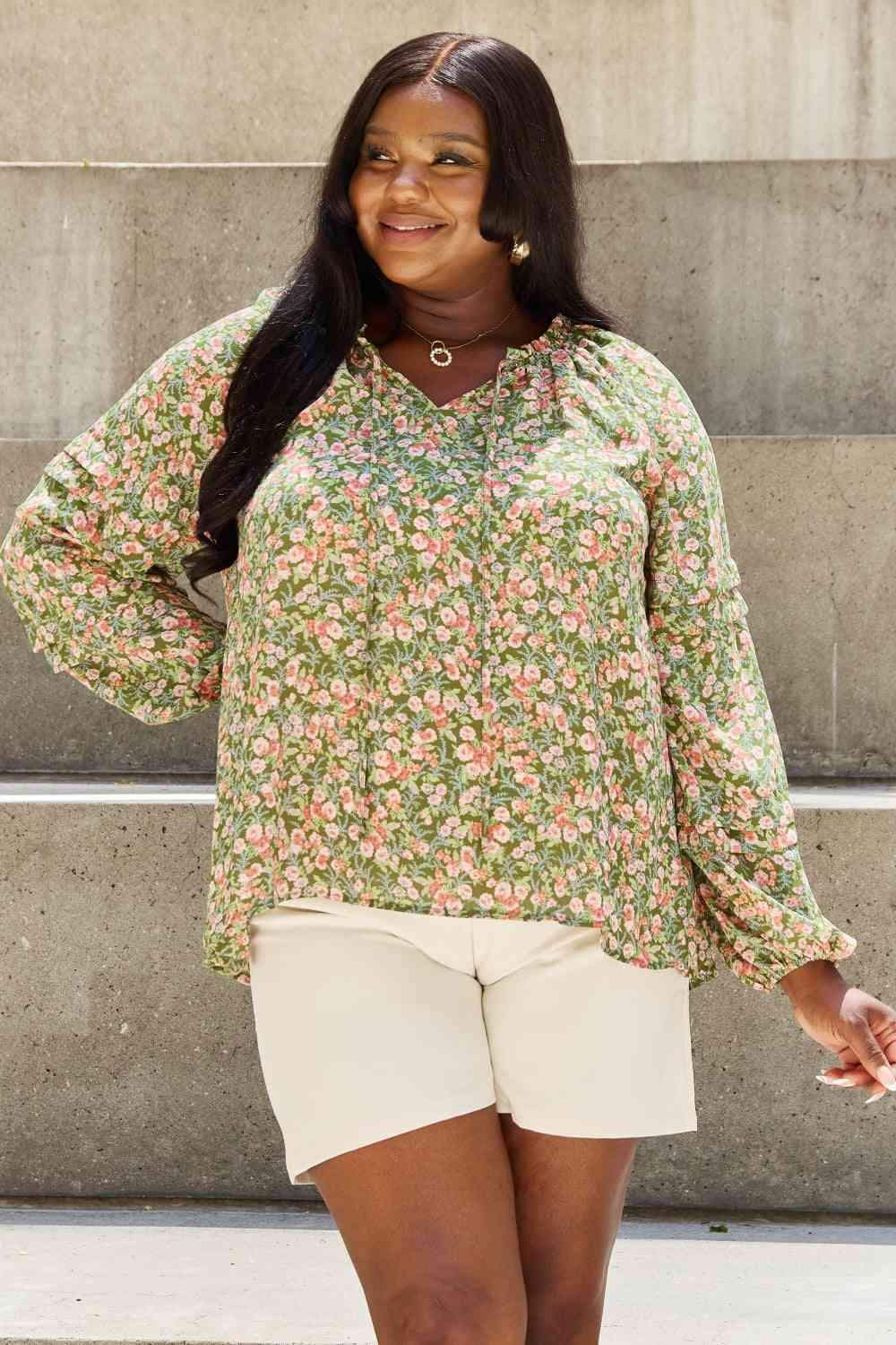 HEYSON She's Blossoming Full Size Balloon Sleeve Floral Blouse Blouses - Tophatter Daily Deals