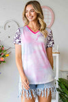 Tie-Dye Leopard V-Neck Tee Multicolor Women's T-Shirts - Tophatter Daily Deals