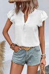 Notched Neck Butterfly Sleeve Top Blouses - Tophatter Daily Deals