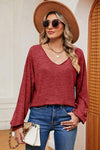 V-Neck Dropped Shoulder T-Shirt Brick Red Women's T-Shirts - Tophatter Daily Deals