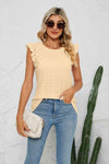 Smocked Round Neck Eyelet Top Blouses - Tophatter Daily Deals