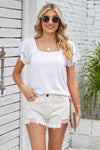 Square Neck Flutter Sleeve T-Shirt White Women's T-Shirts - Tophatter Daily Deals