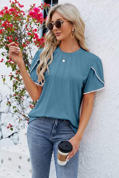 Round Neck Petal Sleeve T-Shirt Women's T-Shirts - Tophatter Daily Deals