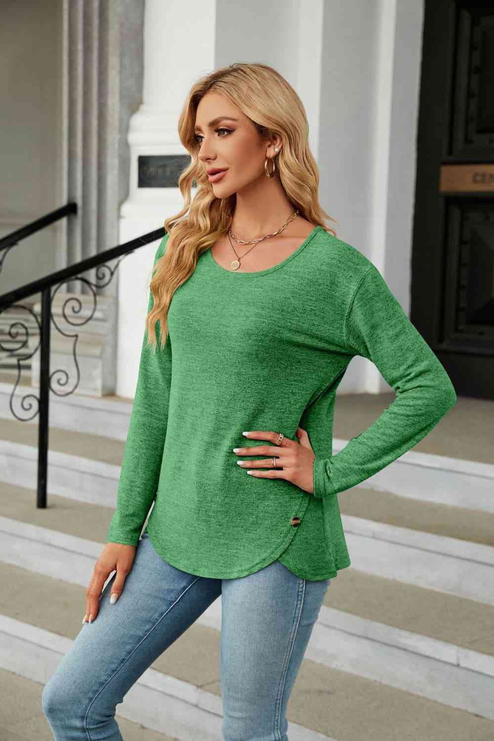 Round Neck Long Sleeve T-Shirt Women's T-Shirts - Tophatter Daily Deals