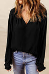 Notched Neck Lantern Sleeve Blouse Blouses - Tophatter Daily Deals