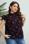 Plus Size Heart Print Butterfly Sleeve Mock Neck Top Blouses - Tophatter Daily Deals