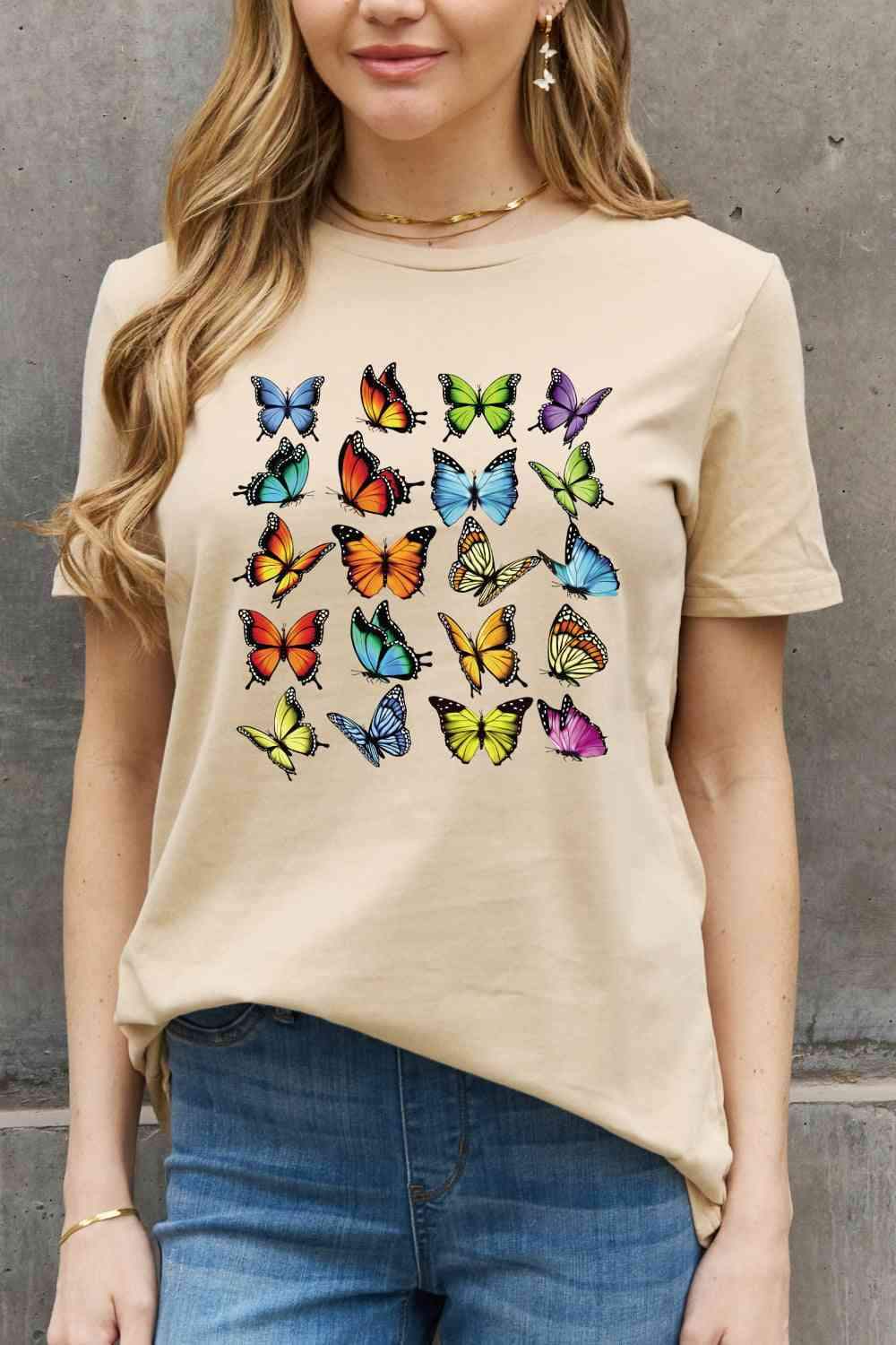 Simply Love Full Size Butterfly Graphic Cotton Tee Women's T-Shirts - Tophatter Daily Deals