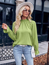 Ruffled Mock Neck Flounce Sleeve Blouse Blouses - Tophatter Daily Deals