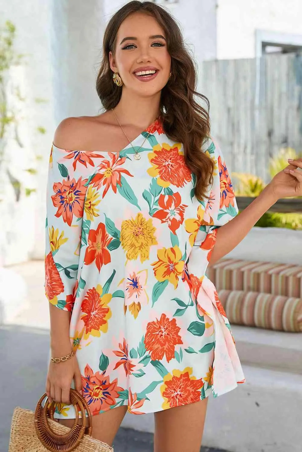 Floral V-Neck Tunic Blouse Blouses - Tophatter Daily Deals