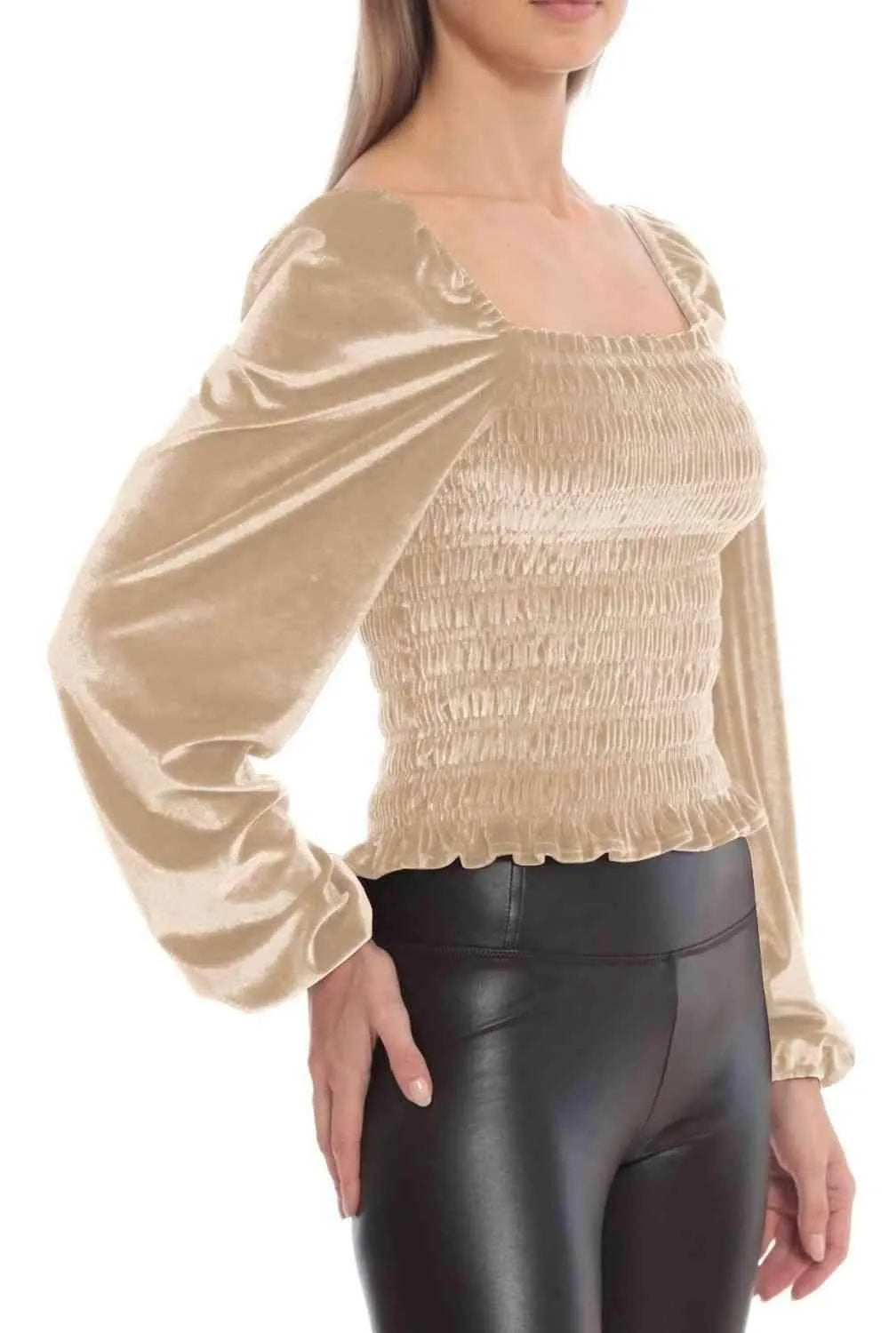 Double Take Smocked Square Neck Long Sleeve Blouse Blouses - Tophatter Daily Deals